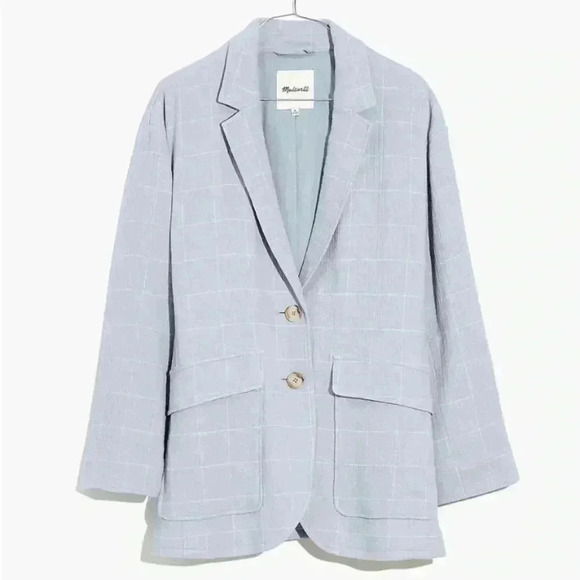 NWT Madewell linen blue windowpane blazer jacket size Xs - Picture 1 of 6